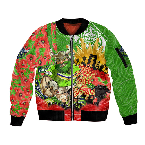 Personalised Mascot Raiders ANZAC Sleeve Zip Bomber Jacket Lest We Forget