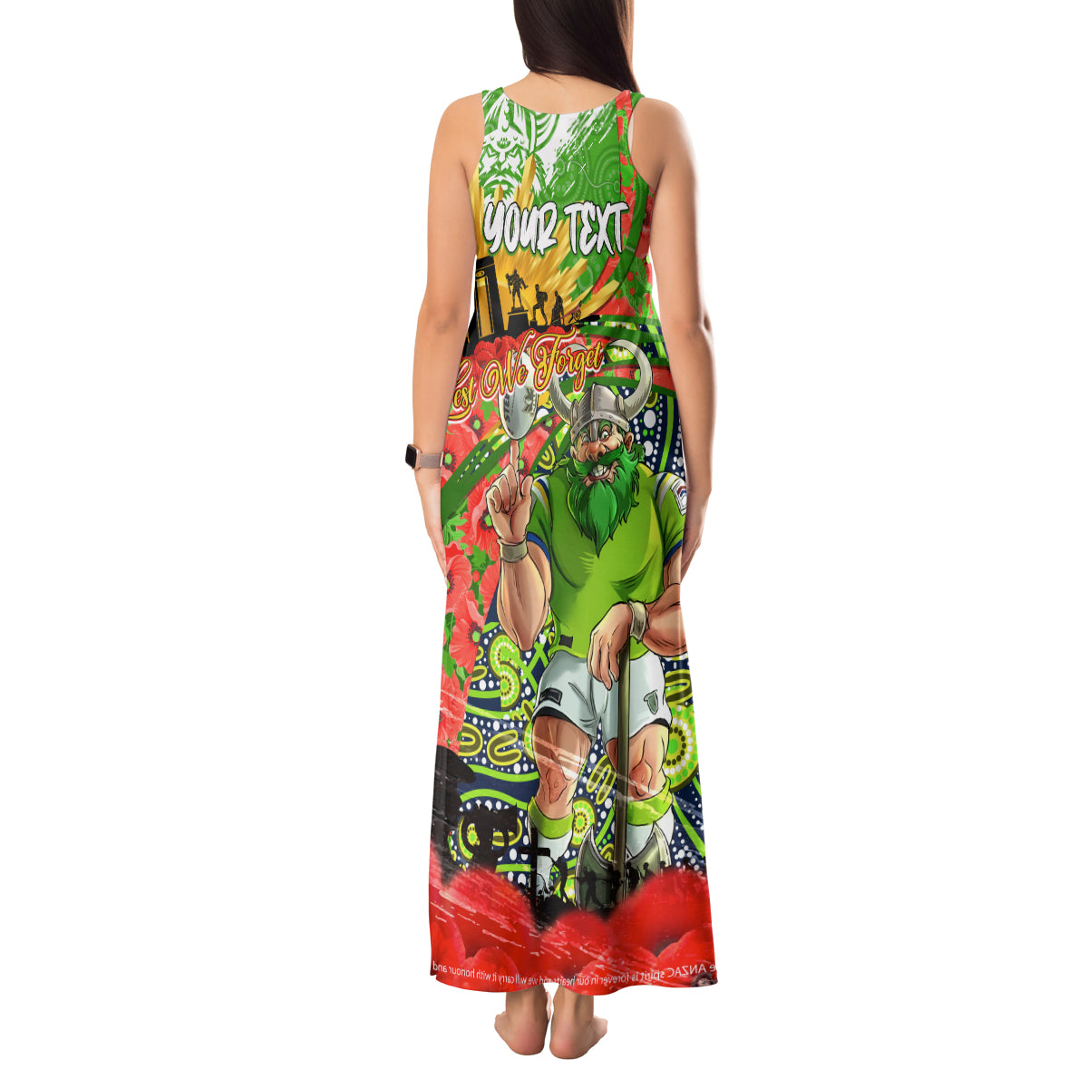 Personalised Mascot Raiders ANZAC Tank Maxi Dress Lest We Forget