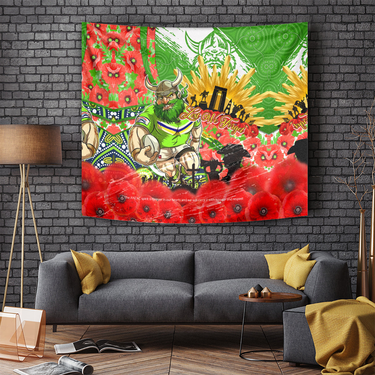 Personalised Mascot Raiders ANZAC Tapestry Lest We Forget