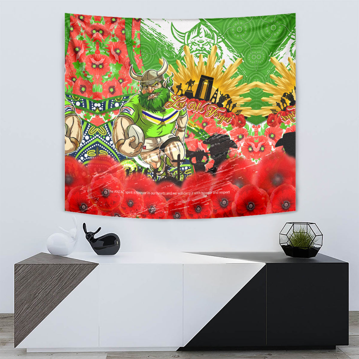 Personalised Mascot Raiders ANZAC Tapestry Lest We Forget