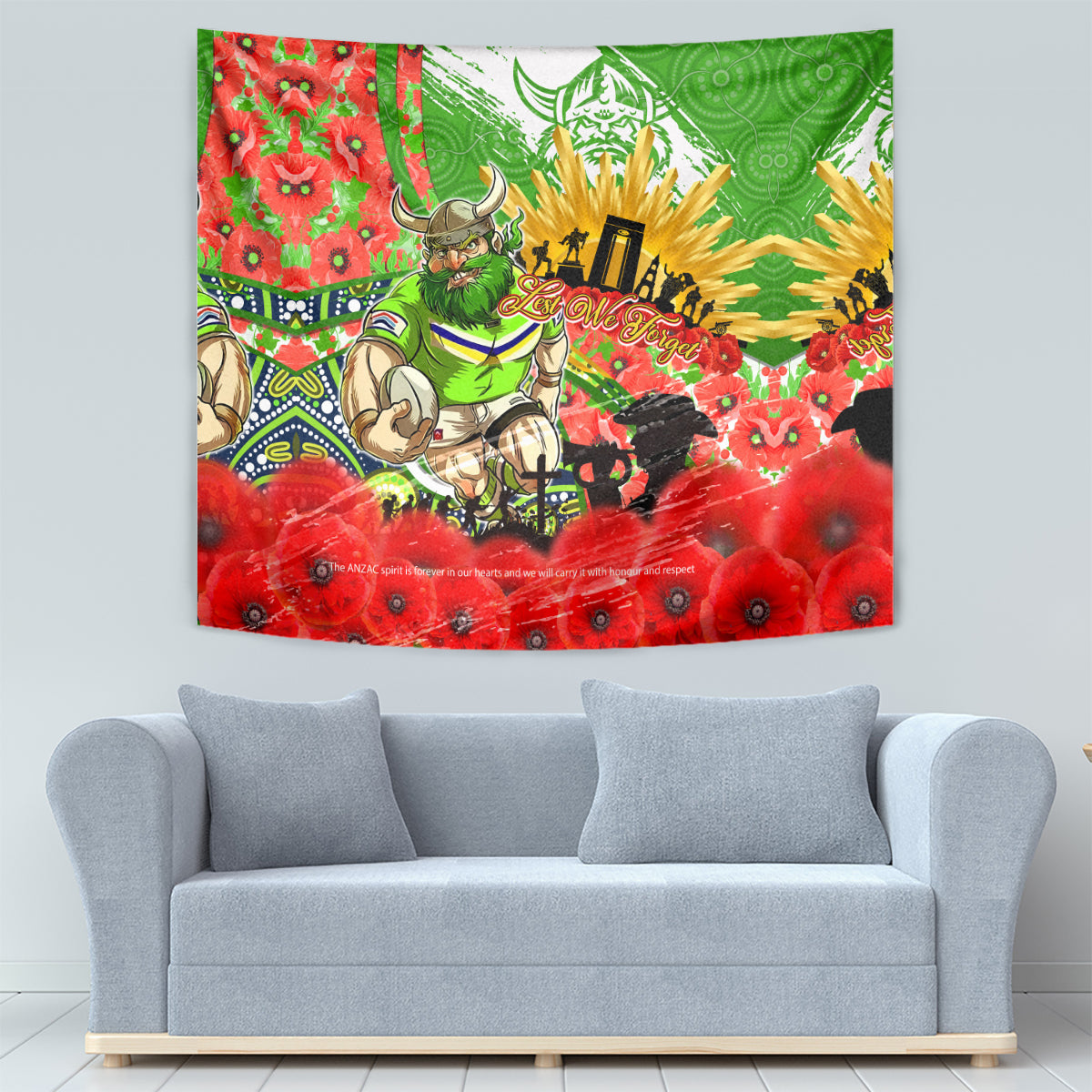 Personalised Mascot Raiders ANZAC Tapestry Lest We Forget