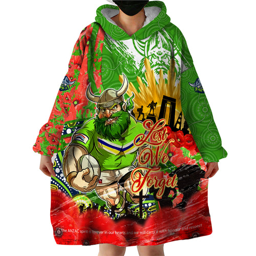 Personalised Mascot Raiders ANZAC Wearable Blanket Hoodie Lest We Forget