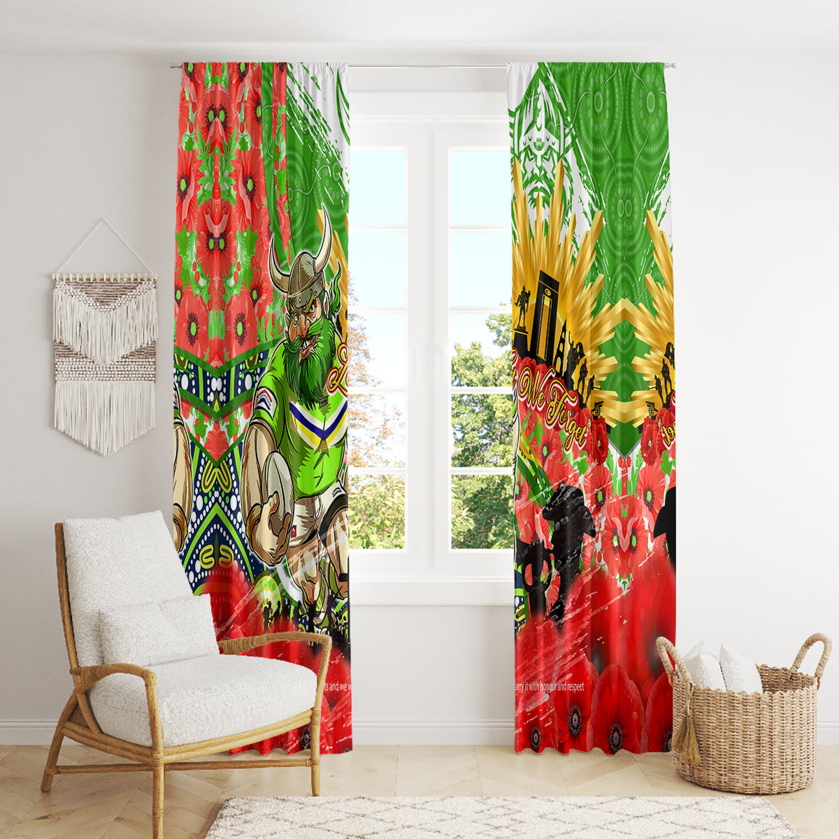 Personalised Mascot Raiders ANZAC Window Curtain Lest We Forget