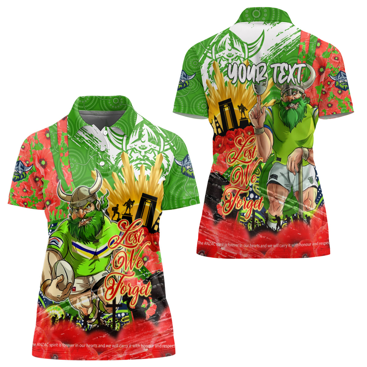Personalised Mascot Raiders ANZAC Women Polo Shirt Lest We Forget