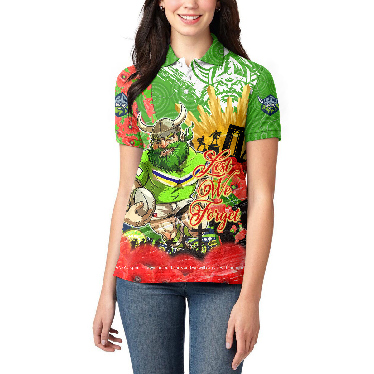 Personalised Mascot Raiders ANZAC Women Polo Shirt Lest We Forget