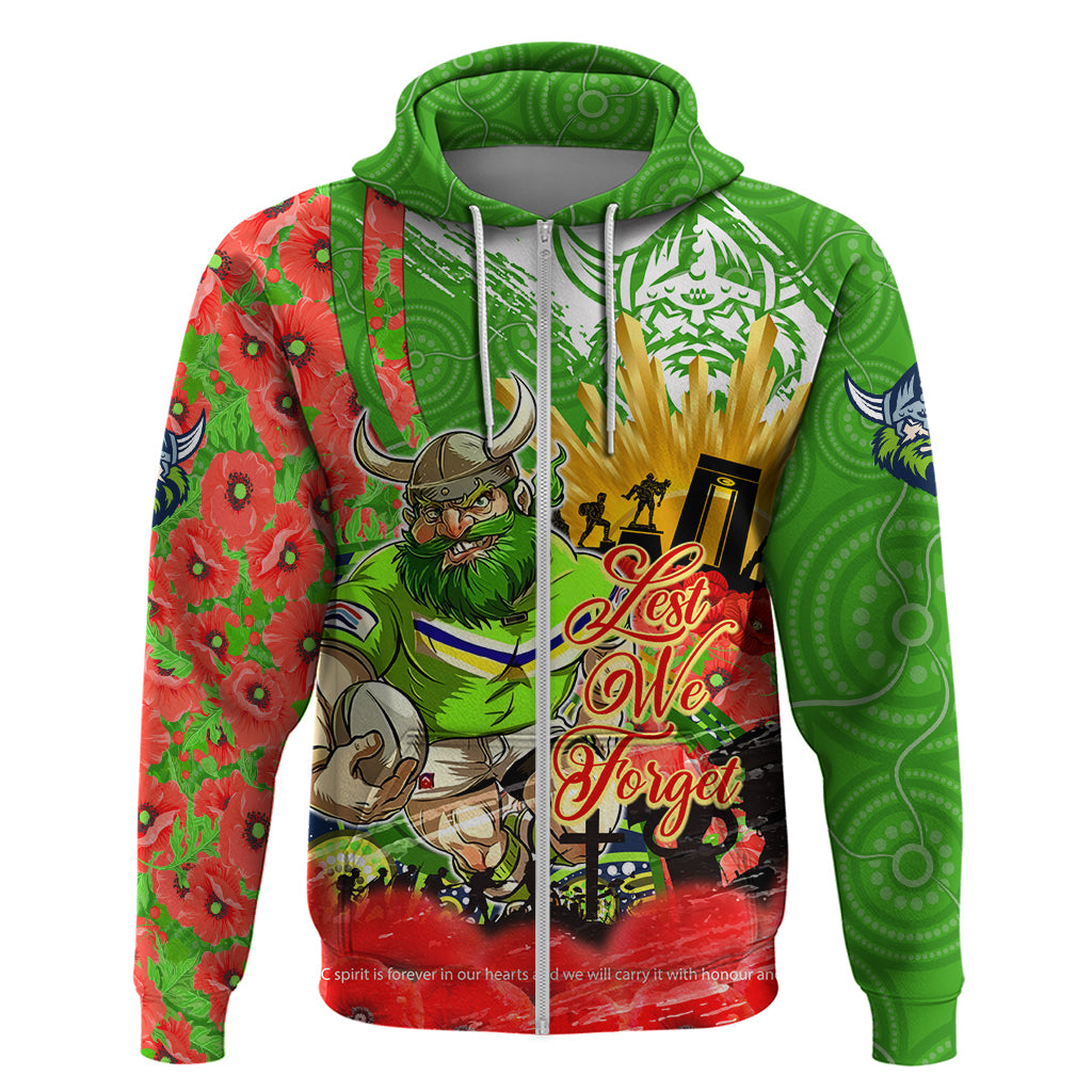 Personalised Mascot Raiders ANZAC Zip Hoodie Lest We Forget