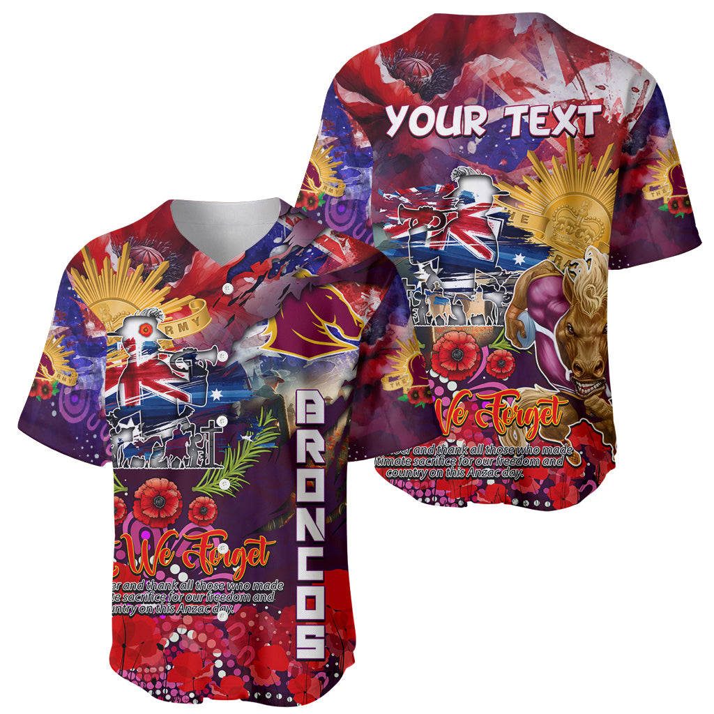 Personalised Australia Rugby Broncos ANZAC Baseball Jersey Brisbane Scratch Style