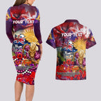 Personalised Australia Rugby Broncos ANZAC Couples Matching Long Sleeve Bodycon Dress and Hawaiian Shirt Brisbane Scratch Style