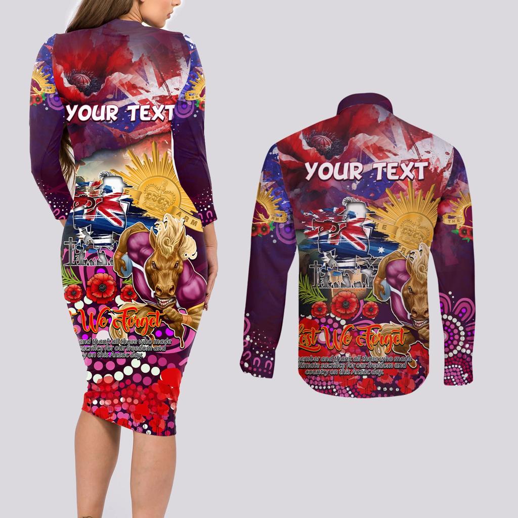 Personalised Australia Rugby Broncos ANZAC Couples Matching Long Sleeve Bodycon Dress and Long Sleeve Button Shirt Brisbane Scratch Style