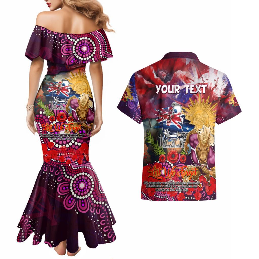 Personalised Australia Rugby Broncos ANZAC Couples Matching Mermaid Dress and Hawaiian Shirt Brisbane Scratch Style