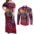 Personalised Australia Rugby Broncos ANZAC Couples Matching Off Shoulder Maxi Dress and Long Sleeve Button Shirt Brisbane Scratch Style