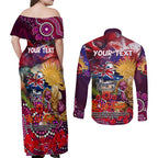 Personalised Australia Rugby Broncos ANZAC Couples Matching Off Shoulder Maxi Dress and Long Sleeve Button Shirt Brisbane Scratch Style