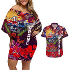Personalised Australia Rugby Broncos ANZAC Couples Matching Off Shoulder Short Dress and Hawaiian Shirt Brisbane Scratch Style