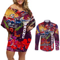 Personalised Australia Rugby Broncos ANZAC Couples Matching Off Shoulder Short Dress and Long Sleeve Button Shirt Brisbane Scratch Style