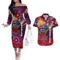 Personalised Australia Rugby Broncos ANZAC Couples Matching Off The Shoulder Long Sleeve Dress and Hawaiian Shirt Brisbane Scratch Style