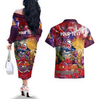 Personalised Australia Rugby Broncos ANZAC Couples Matching Off The Shoulder Long Sleeve Dress and Hawaiian Shirt Brisbane Scratch Style
