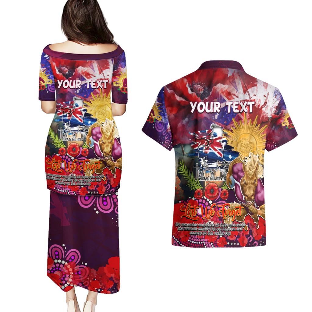Personalised Australia Rugby Broncos ANZAC Couples Matching Puletasi and Hawaiian Shirt Brisbane Scratch Style