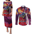 Personalised Australia Rugby Broncos ANZAC Couples Matching Puletasi and Long Sleeve Button Shirt Brisbane Scratch Style