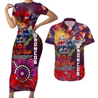 Personalised Australia Rugby Broncos ANZAC Couples Matching Short Sleeve Bodycon Dress and Hawaiian Shirt Brisbane Scratch Style