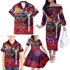 Personalised Australia Rugby Broncos ANZAC Family Matching Off The Shoulder Long Sleeve Dress and Hawaiian Shirt Brisbane Scratch Style