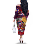 Personalised Australia Rugby Broncos ANZAC Family Matching Off The Shoulder Long Sleeve Dress and Hawaiian Shirt Brisbane Scratch Style