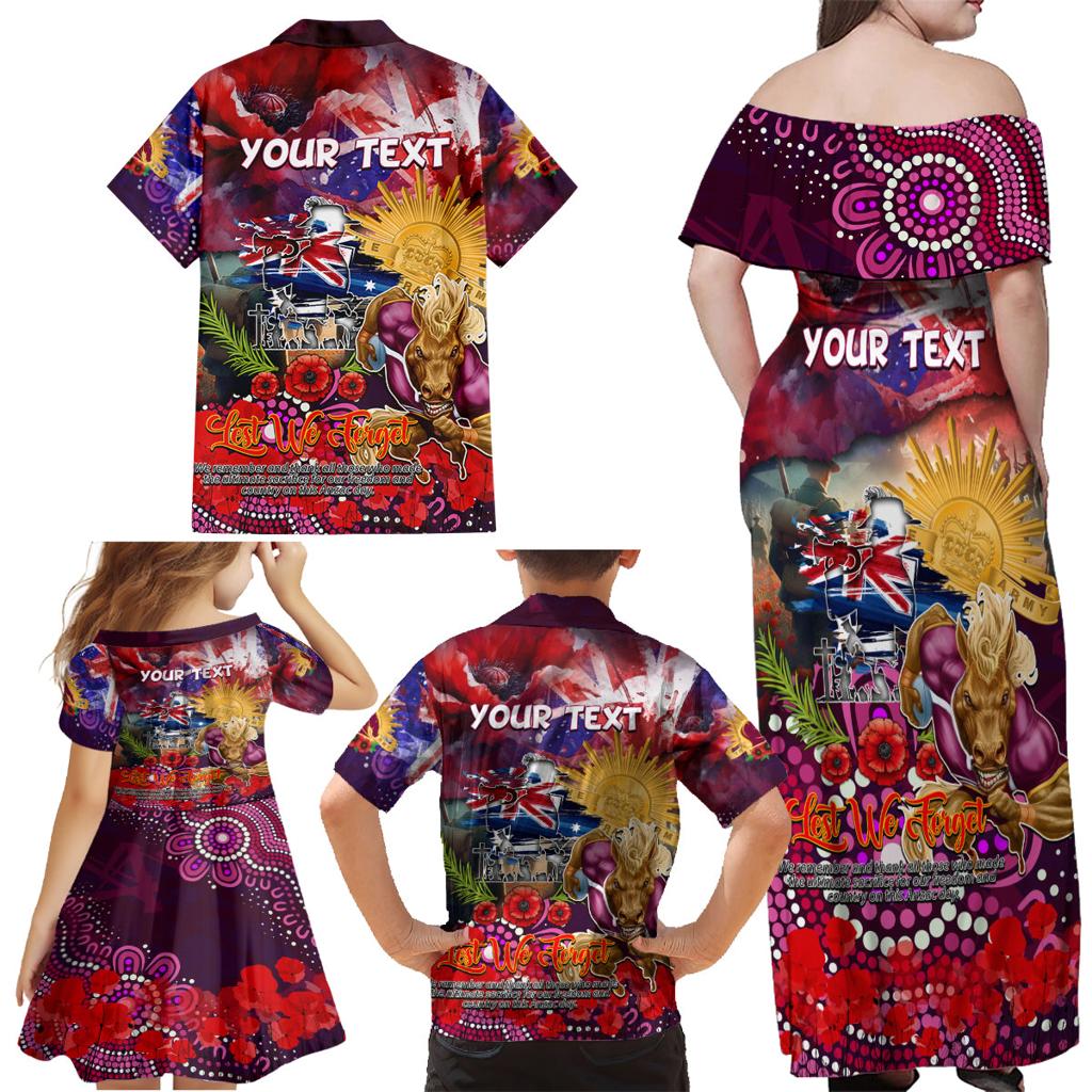 Personalised Australia Rugby Broncos ANZAC Family Matching Off Shoulder Maxi Dress and Hawaiian Shirt Brisbane Scratch Style