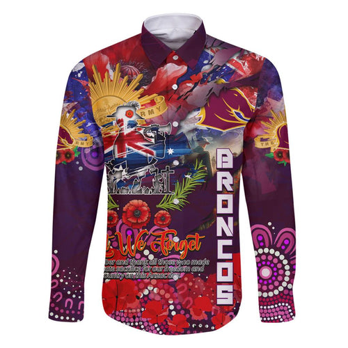 Personalised Australia Rugby Broncos ANZAC Family Matching Off Shoulder Maxi Dress and Hawaiian Shirt Brisbane Scratch Style