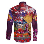 Personalised Australia Rugby Broncos ANZAC Family Matching Off Shoulder Maxi Dress and Hawaiian Shirt Brisbane Scratch Style