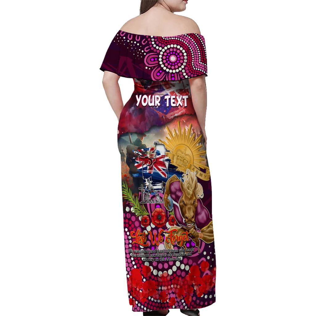 Personalised Australia Rugby Broncos ANZAC Family Matching Off Shoulder Maxi Dress and Hawaiian Shirt Brisbane Scratch Style