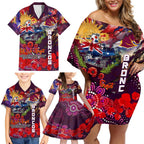 Personalised Australia Rugby Broncos ANZAC Family Matching Off Shoulder Short Dress and Hawaiian Shirt Brisbane Scratch Style