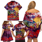 Personalised Australia Rugby Broncos ANZAC Family Matching Off Shoulder Short Dress and Hawaiian Shirt Brisbane Scratch Style