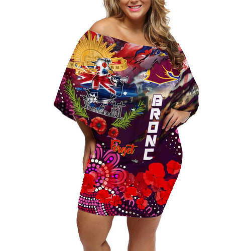 Personalised Australia Rugby Broncos ANZAC Family Matching Off Shoulder Short Dress and Hawaiian Shirt Brisbane Scratch Style