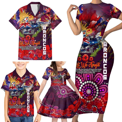 Personalised Australia Rugby Broncos ANZAC Family Matching Short Sleeve Bodycon Dress and Hawaiian Shirt Brisbane Scratch Style