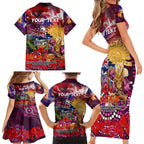 Personalised Australia Rugby Broncos ANZAC Family Matching Short Sleeve Bodycon Dress and Hawaiian Shirt Brisbane Scratch Style