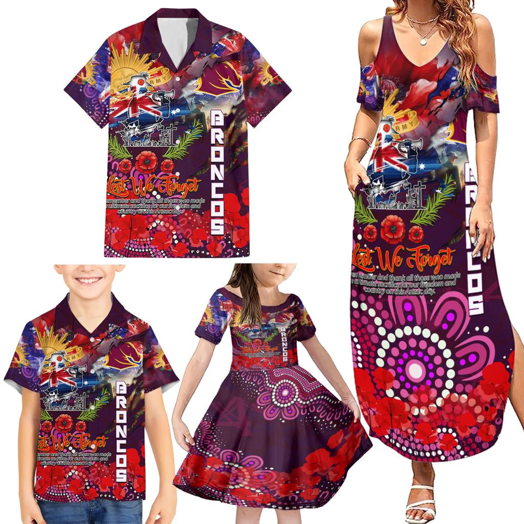 Personalised Australia Rugby Broncos ANZAC Family Matching Summer Maxi Dress and Hawaiian Shirt Brisbane Scratch Style