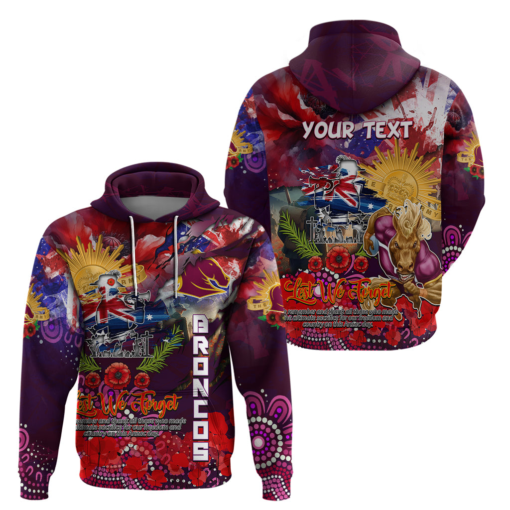 Personalised Australia Rugby Broncos ANZAC Hoodie Brisbane Scratch Style