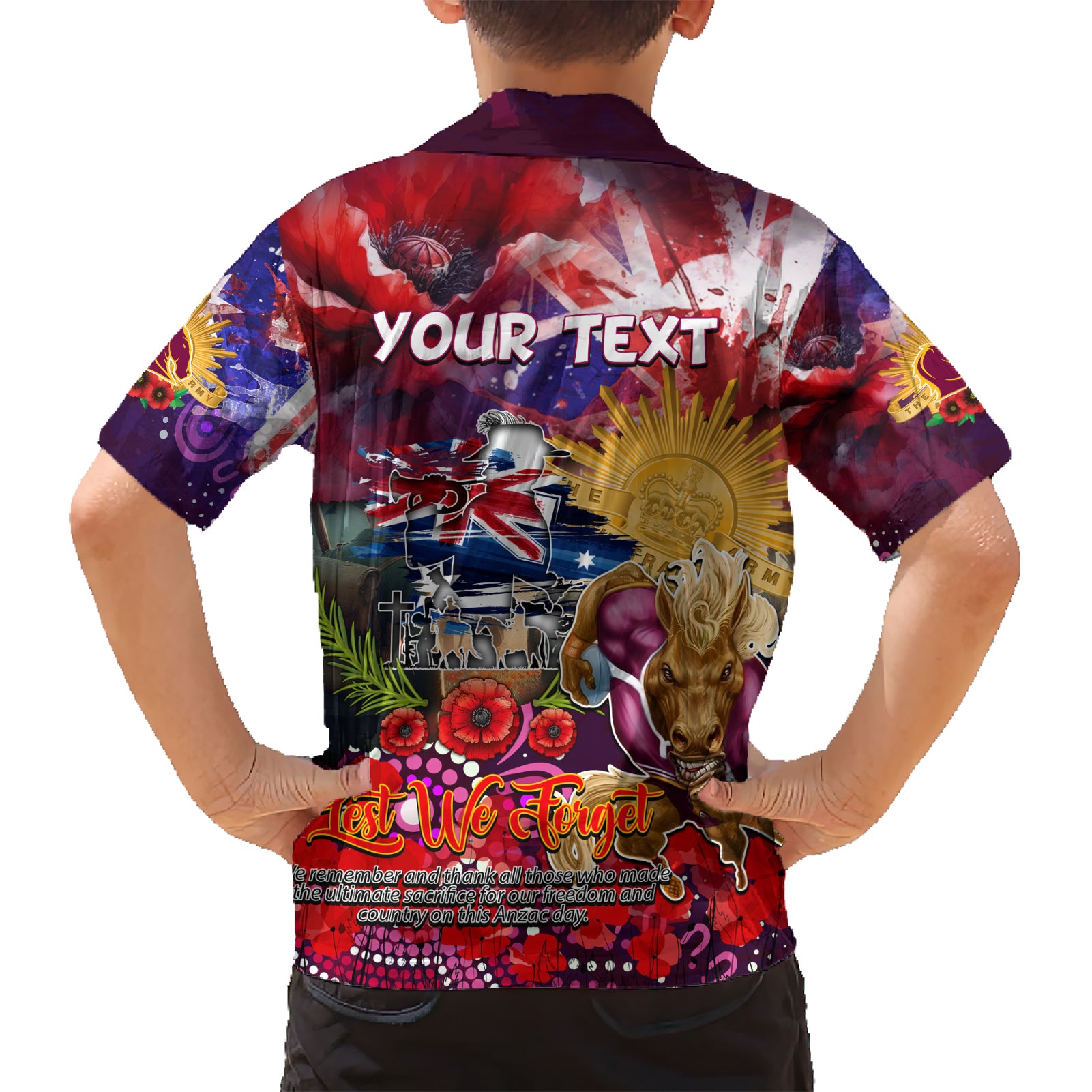Personalised Australia Rugby Broncos ANZAC Kid Hawaiian Shirt Brisbane Scratch Style