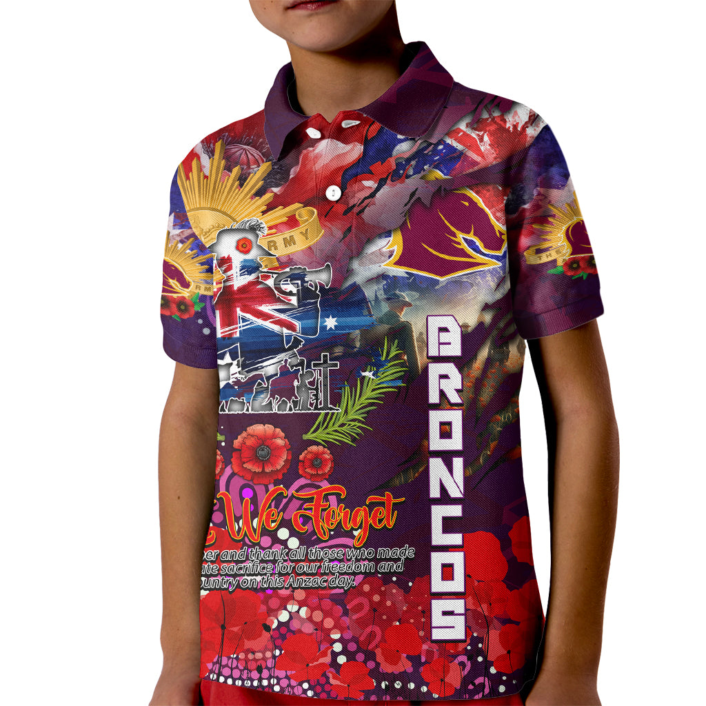 Personalised Australia Rugby Broncos ANZAC Kid Polo Shirt Brisbane Scratch Style