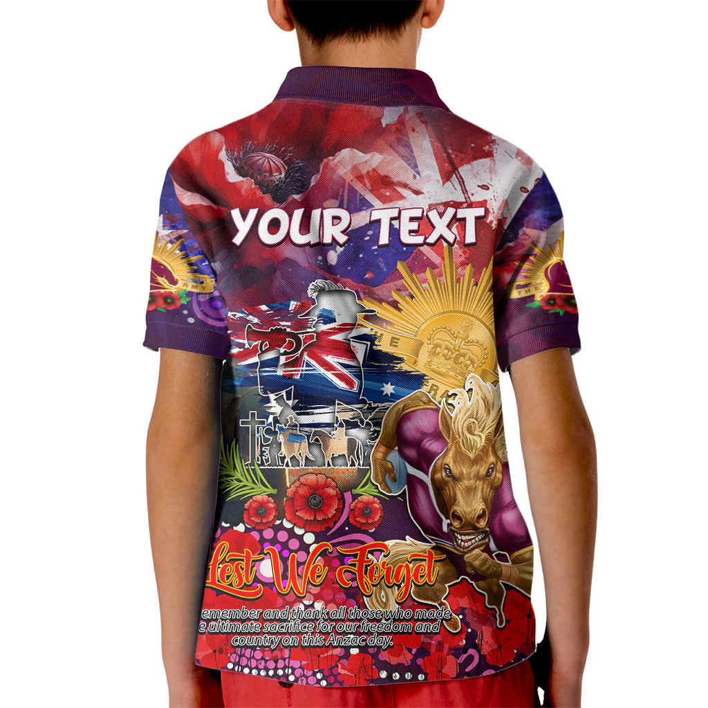 Personalised Australia Rugby Broncos ANZAC Kid Polo Shirt Brisbane Scratch Style