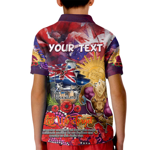 Personalised Australia Rugby Broncos ANZAC Kid Polo Shirt Brisbane Scratch Style