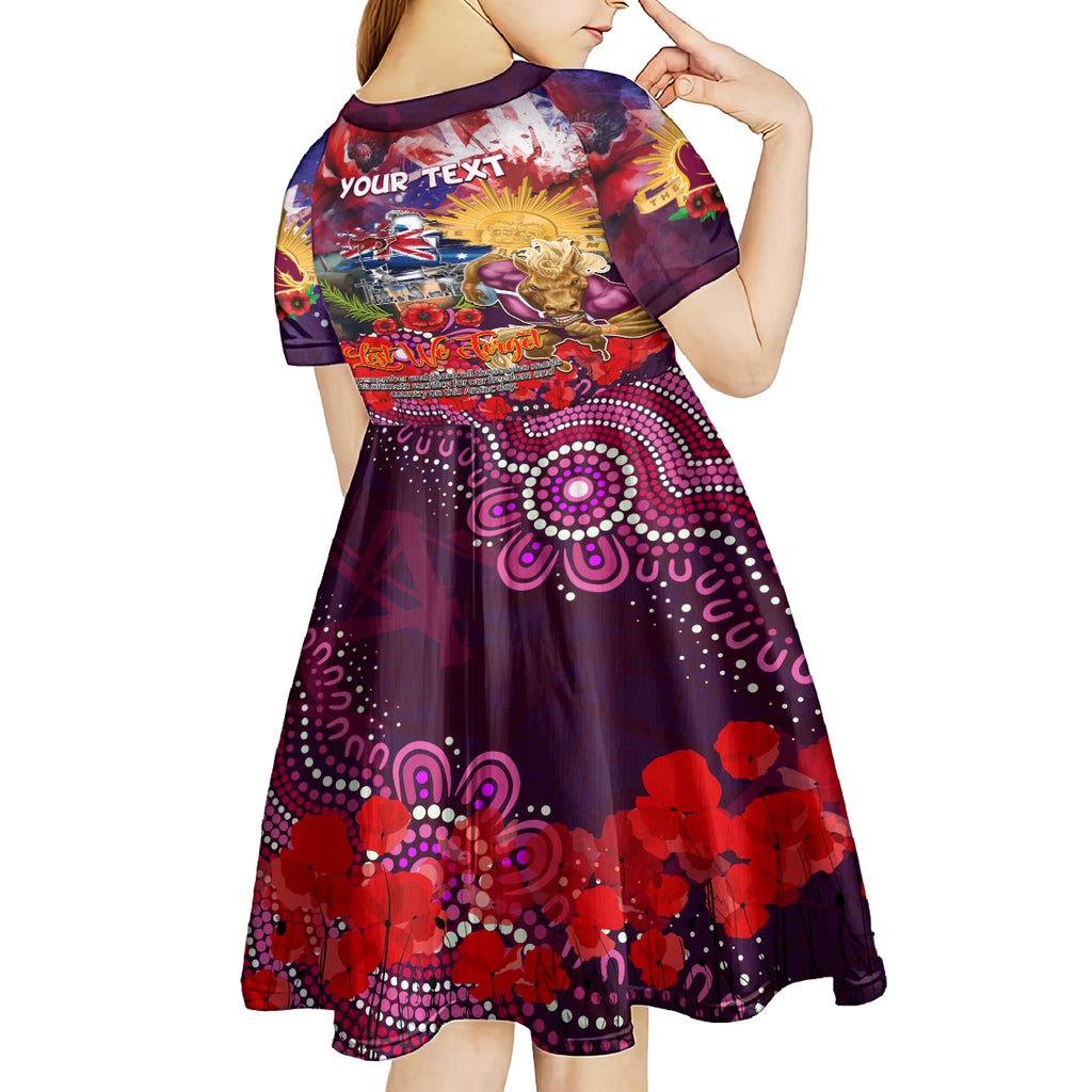 Personalised Australia Rugby Broncos ANZAC Kid Short Sleeve Dress Brisbane Scratch Style