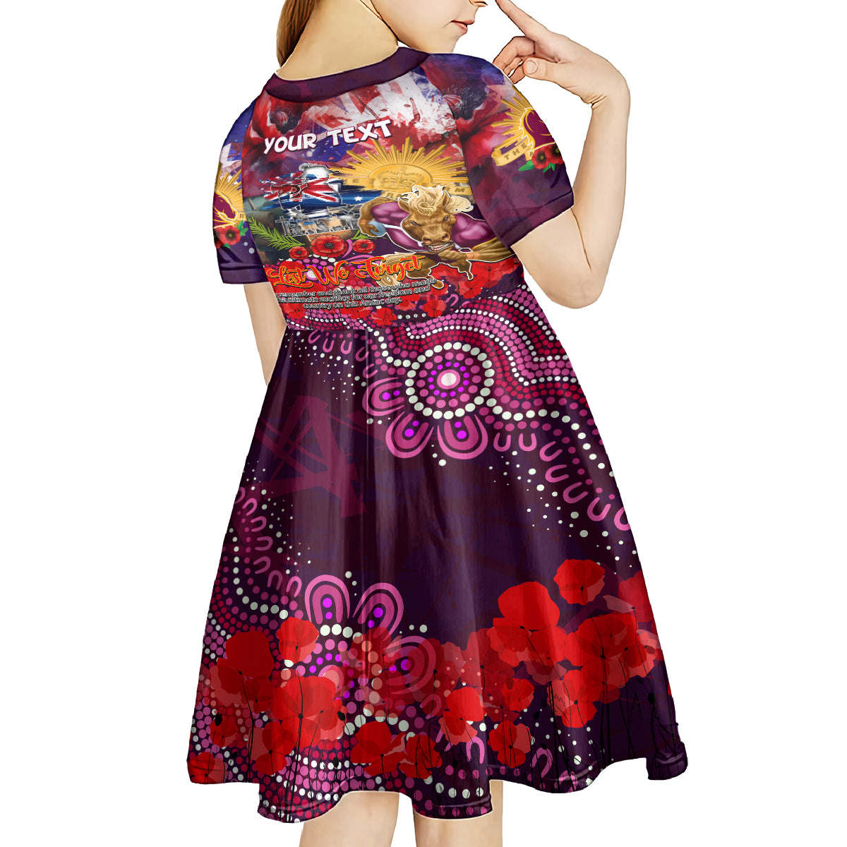 Personalised Australia Rugby Broncos ANZAC Kid Short Sleeve Dress Brisbane Scratch Style