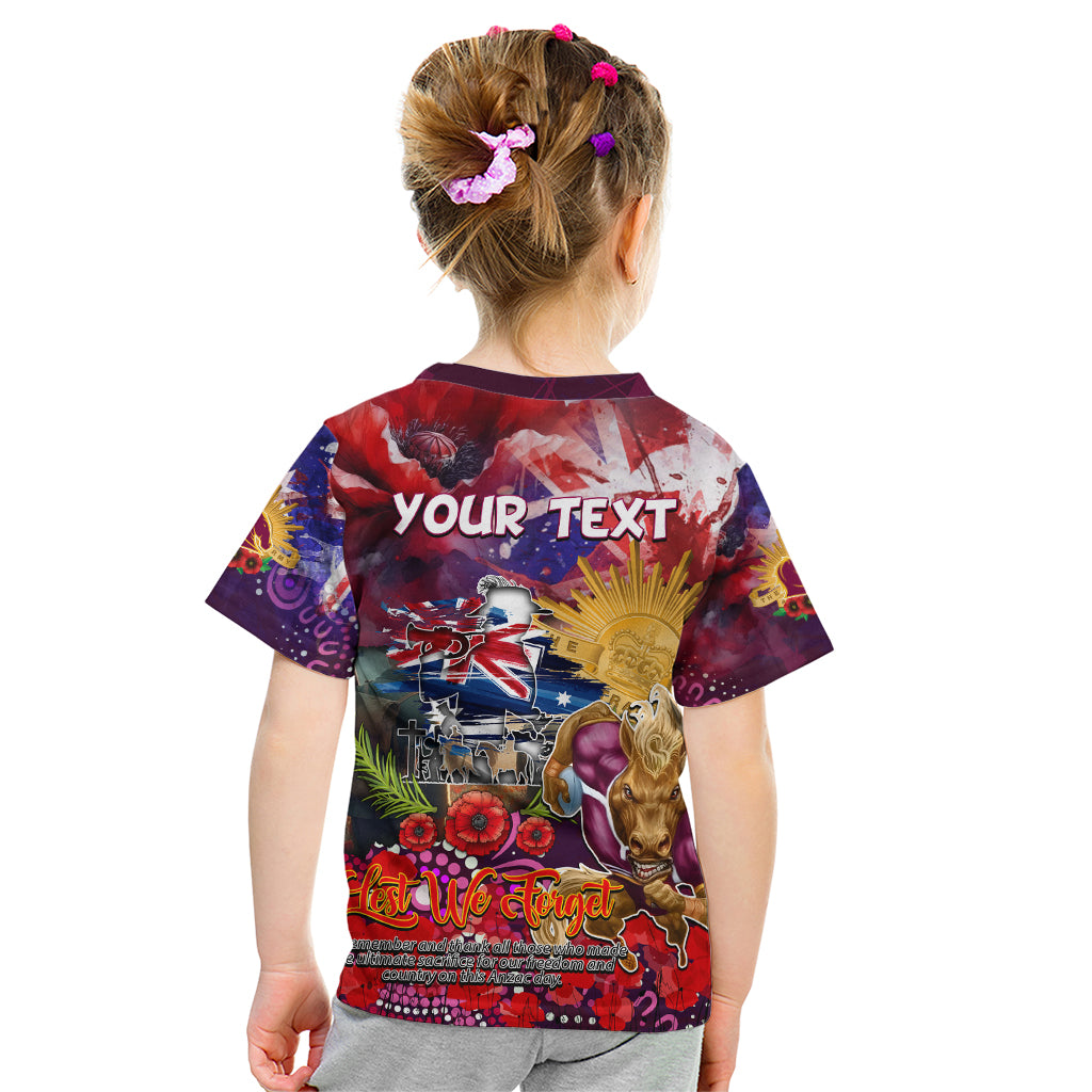 Personalised Australia Rugby Broncos ANZAC Kid T Shirt Brisbane Scratch Style