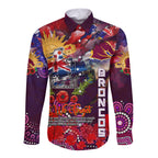 Personalised Australia Rugby Broncos ANZAC Long Sleeve Button Shirt Brisbane Scratch Style