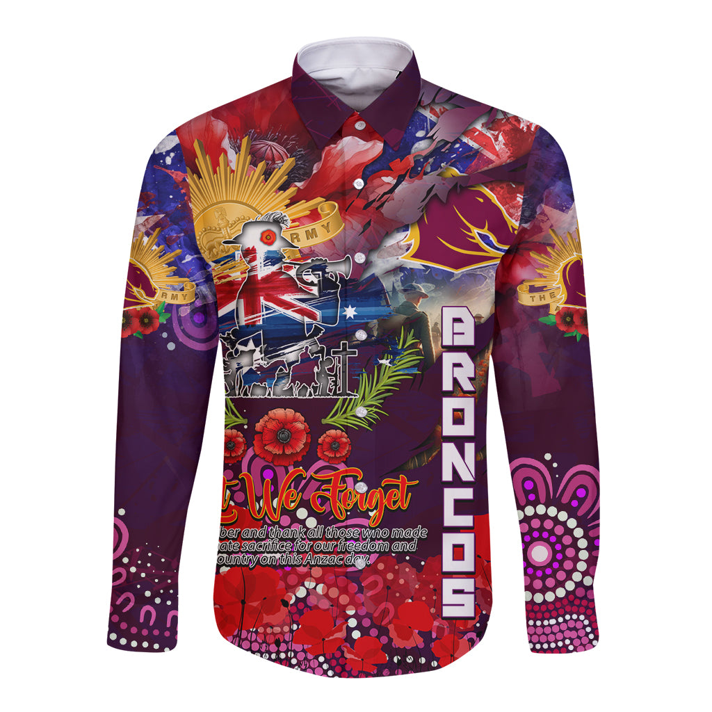 Personalised Australia Rugby Broncos ANZAC Long Sleeve Button Shirt Brisbane Scratch Style