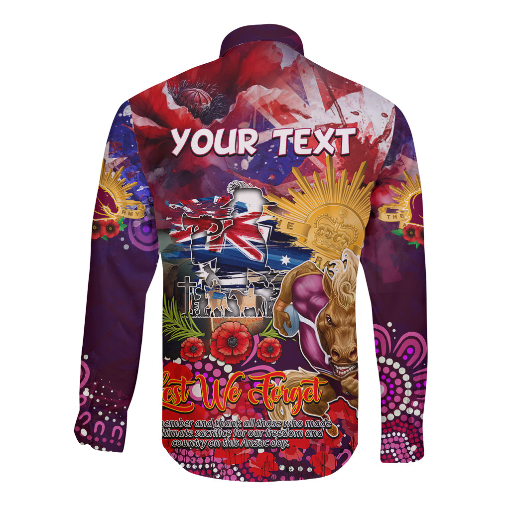 Personalised Australia Rugby Broncos ANZAC Long Sleeve Button Shirt Brisbane Scratch Style
