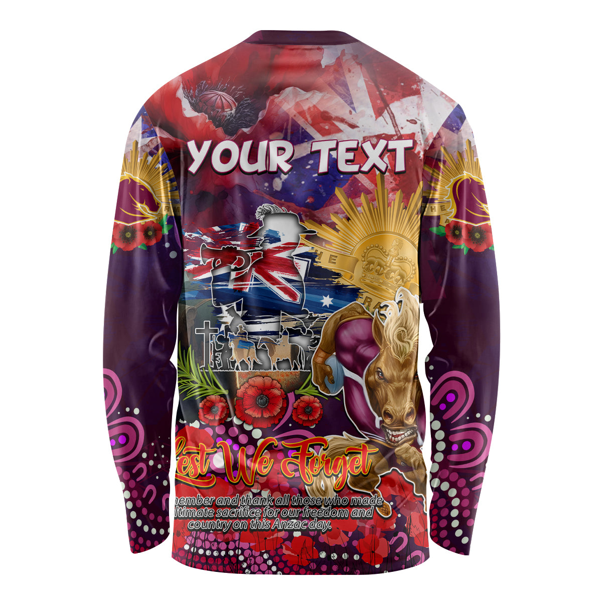 Personalised Australia Rugby Broncos ANZAC Long Sleeve Shirt Brisbane Scratch Style