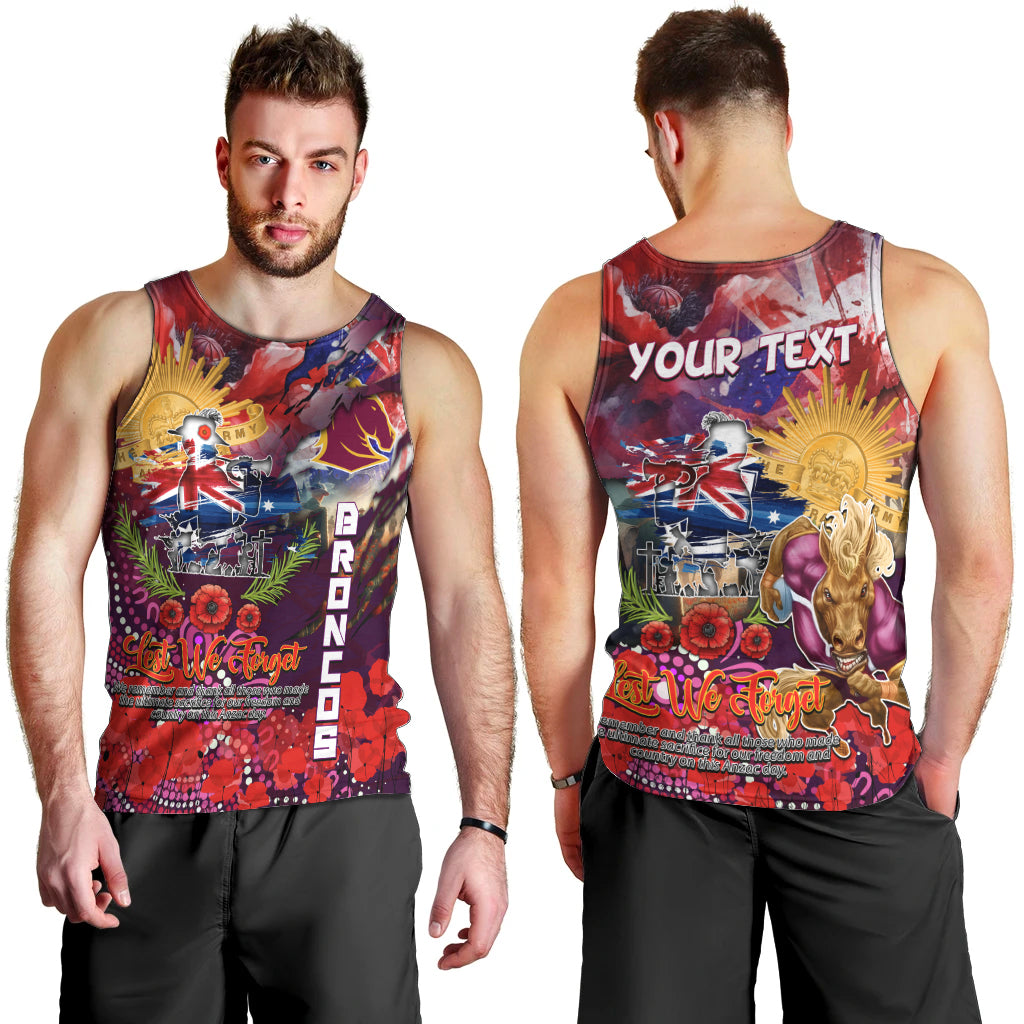 Personalised Australia Rugby Broncos ANZAC Men Tank Top Brisbane Scratch Style