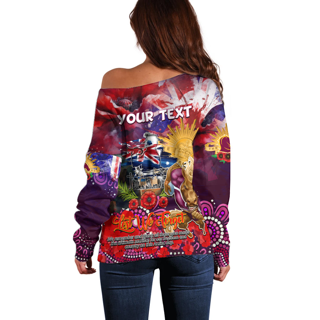 Personalised Australia Rugby Broncos ANZAC Off Shoulder Sweater Brisbane Scratch Style