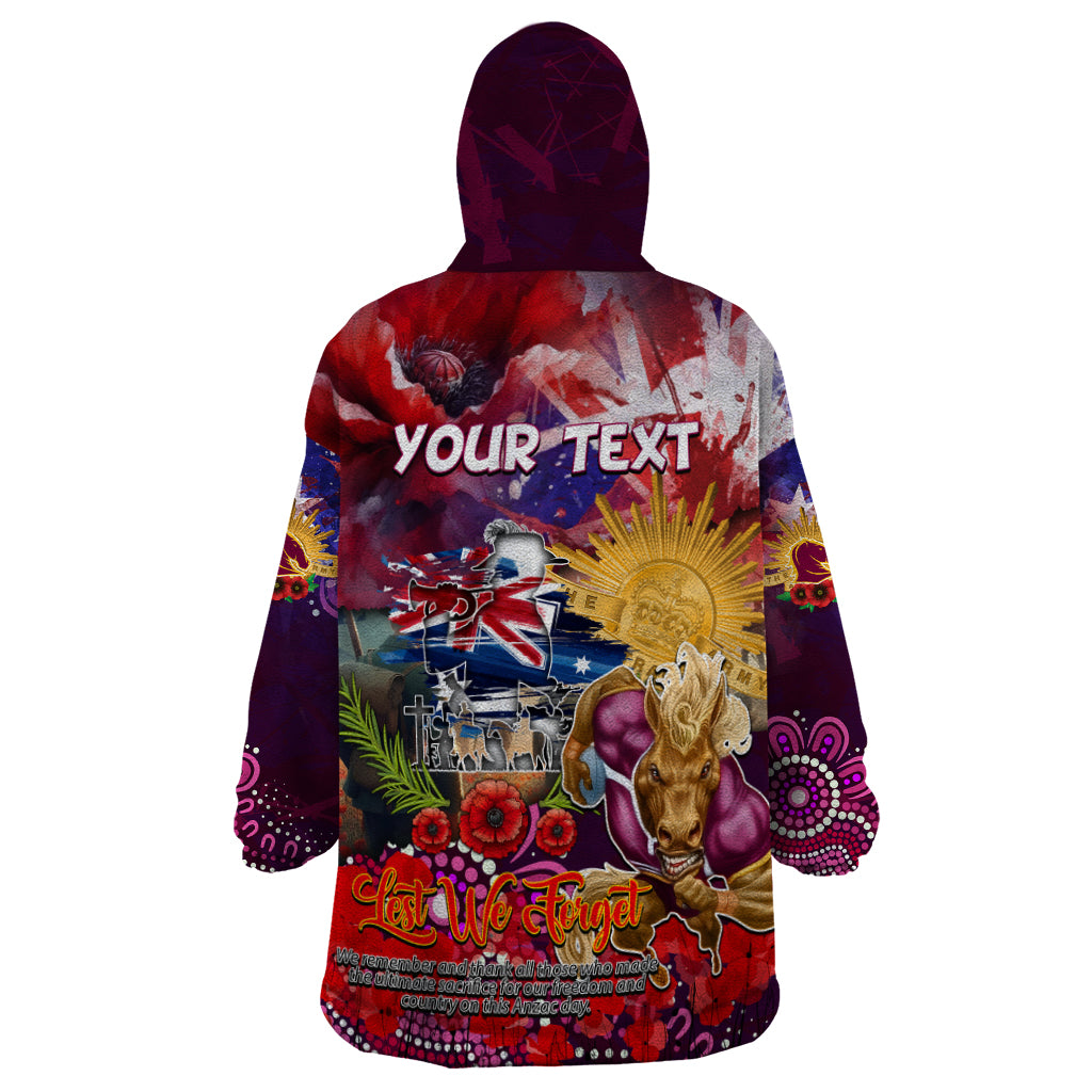 Personalised Australia Rugby Broncos ANZAC Wearable Blanket Hoodie Brisbane Scratch Style